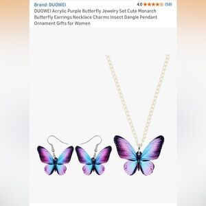 DUOWEI Purple Butterfly Jewelry Set Earrings Necklace